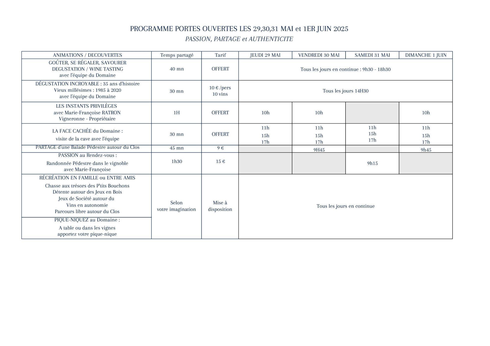 programme detaillé